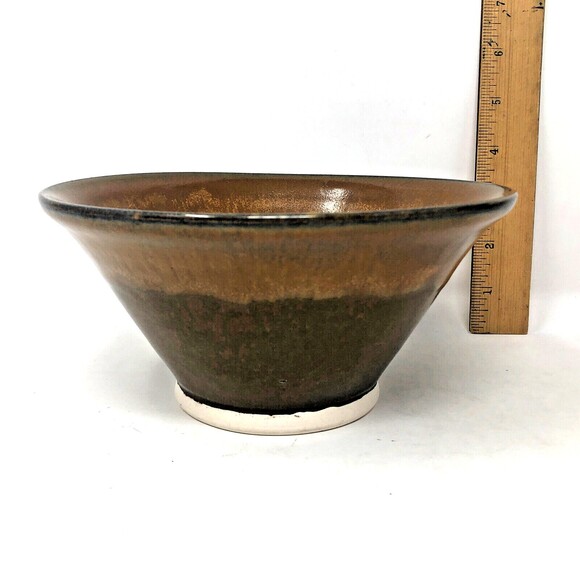 VTG Studio Art Pottery Ceramic Nesting Bowls Brown Drip Glaze Artist Signed Set - Picture 4 of 16